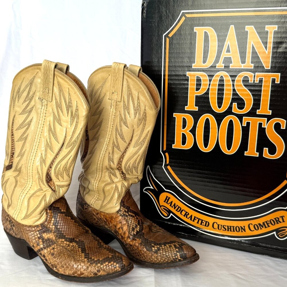 Vintage Dan Post Python Snakeskin Leather Cowboy … - image 1